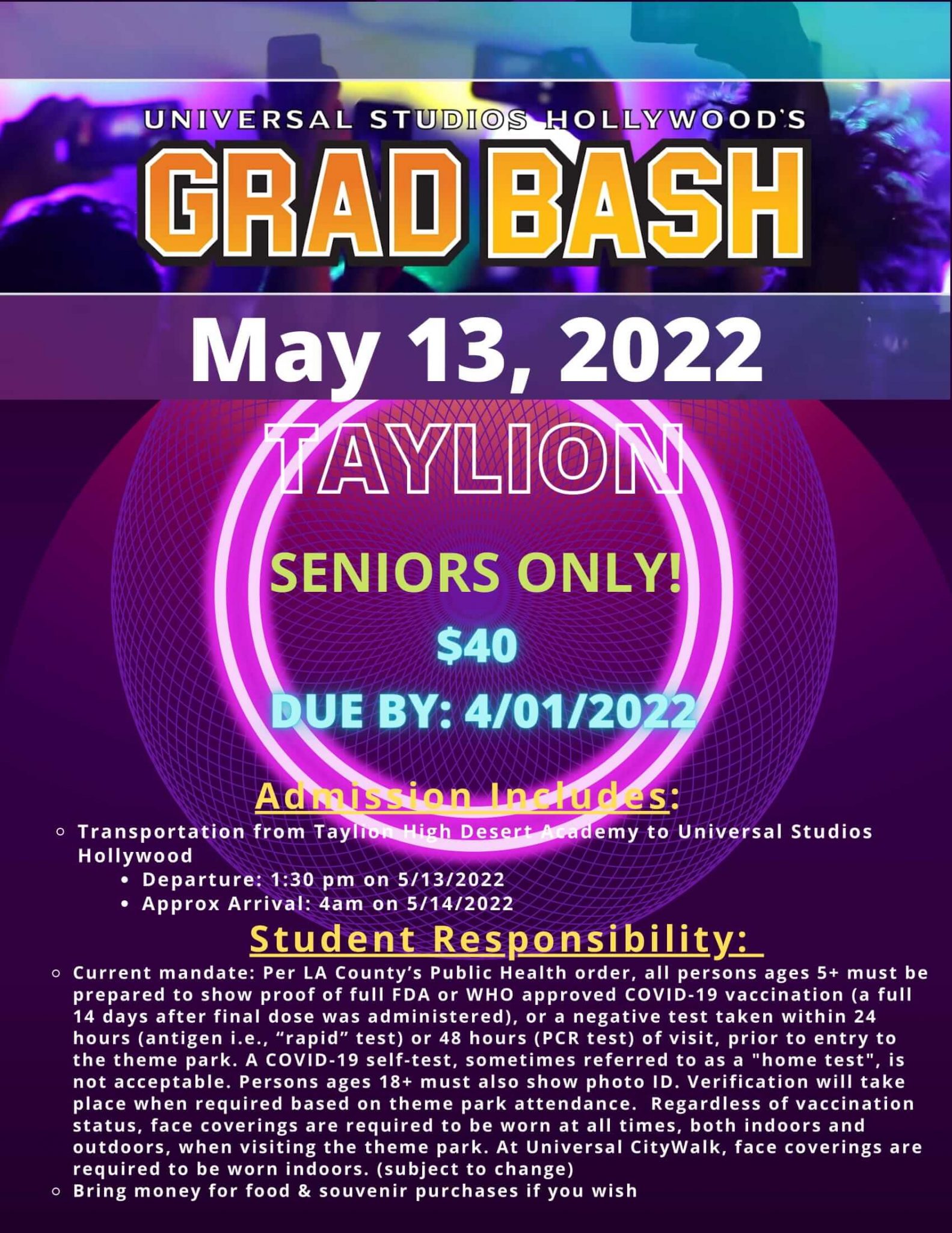 Senior Grad Bash Information Taylion High Desert Academy